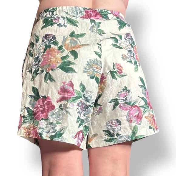Tach Clothing Floral Linen Cotton Shorts Medium Pull On Elastic Waist Ethereal - Picture 2 of 10